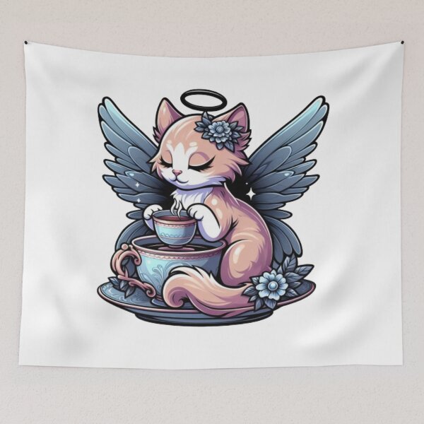 Item preview, Enchanting Pink Fairy Cat with Teacup designed and sold by printmala.