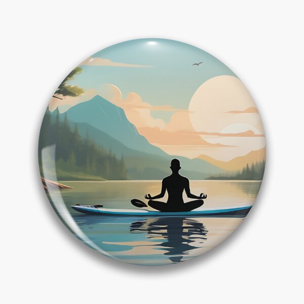 Item preview, A paddle boarder doing yoga on his boat in the middle of a calm lake designed and sold by IAmagineFR.