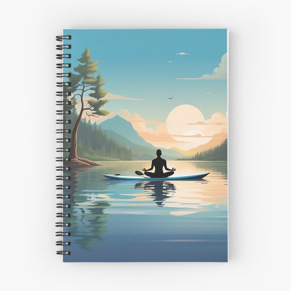 Item preview, A paddle boarder doing yoga on his boat in the middle of a calm lake designed and sold by IAmagineFR.