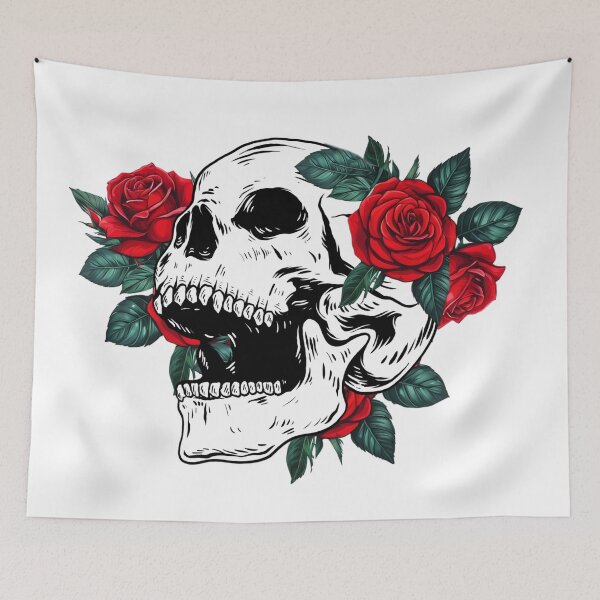 Item preview, Scary skull with red flowers designed and sold by Y0ussefrizk.