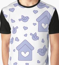Seamless pattern with birds, birdhouses and hearts Graphic T-Shirt