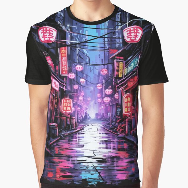 Item preview, Neon Nightscape Cyber Alley Tee designed and sold by TomorrowsRegret.