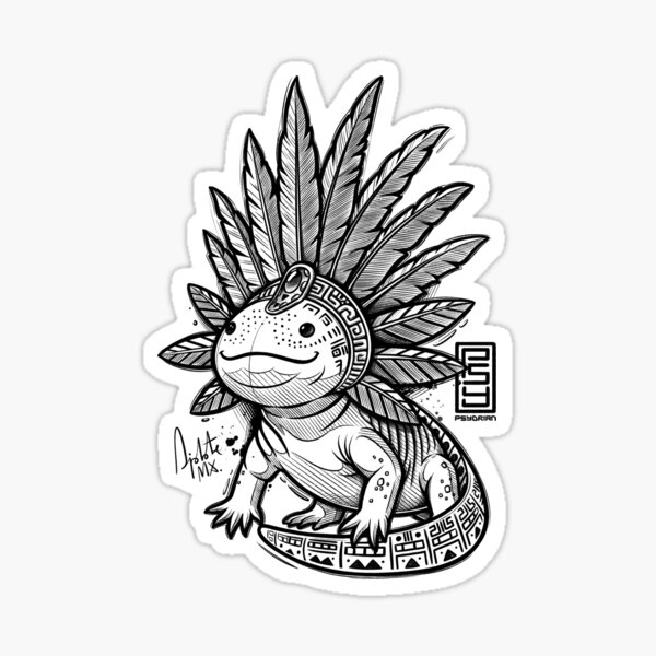 Vista previa del artículo con la obra «Aztec Axolotl (BLACK)», diseñado y vendido por psydrian.