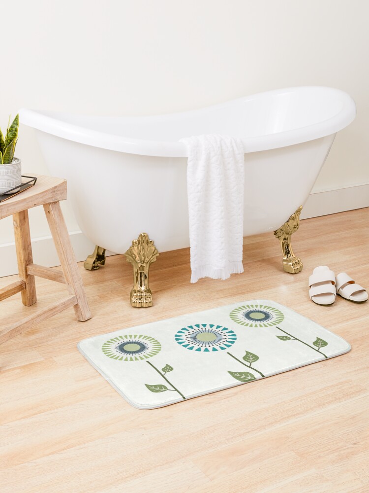 Thumbnail 1 of 6, Bath Mat, Mid Century Modern Flower Design designed and sold by CarlaBaremb.