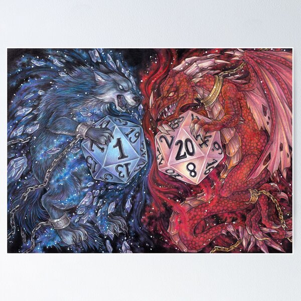 Item preview, Dragon VS Wolf, fire vs ice epic pen designed and sold by ZadzeneaArt.