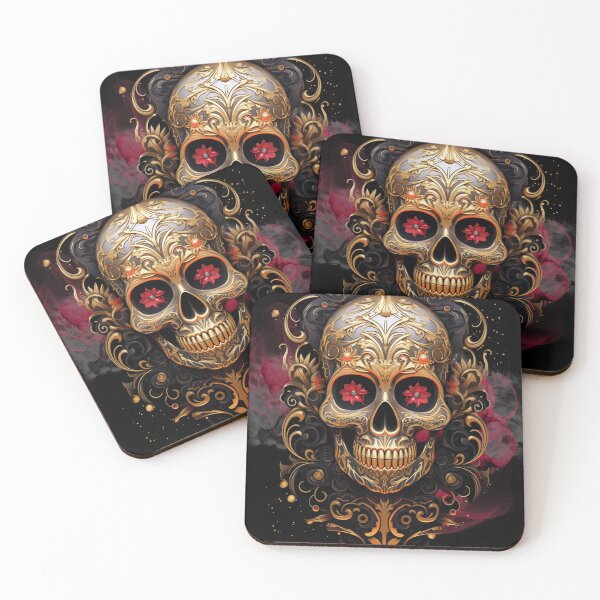 Item preview, Golden Psychedelic skull with flowers as eyes and smokin background designed and sold by Vindbult.