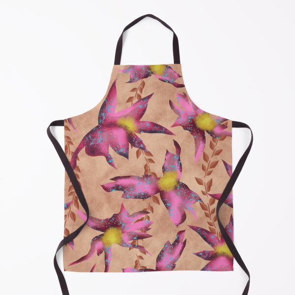 Item preview, A galaxy of pink flowers on a peach backdrop with brown leaves and branches. designed and sold by Khaled Shaban Ali.