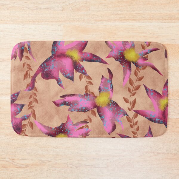 Item preview, A galaxy of pink flowers on a peach backdrop with brown leaves and branches. designed and sold by Khaled Shaban Ali.