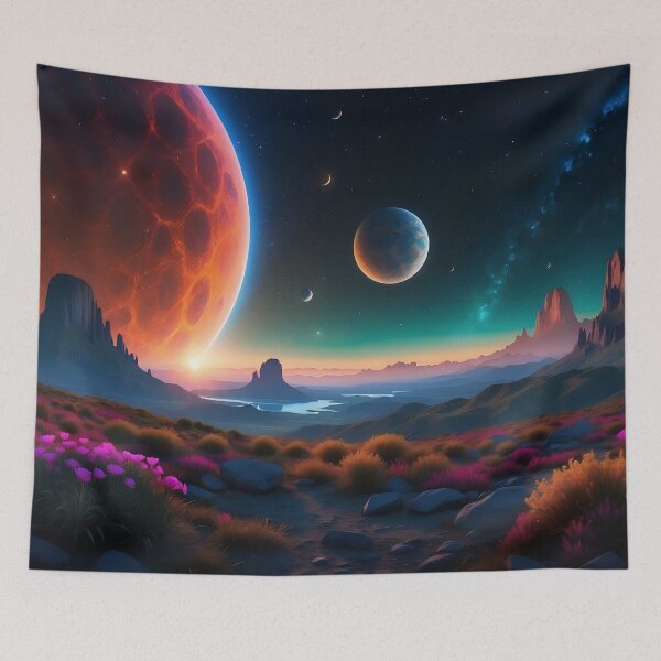Item preview, Twilight Harmony: Floral Foreground Meets Cosmic Spectacle designed and sold by ArtComixHaven.
