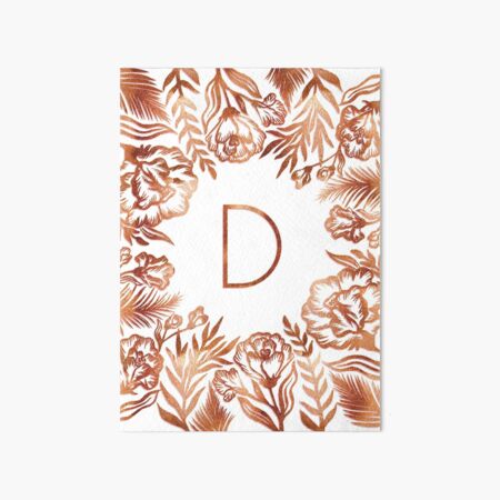 Initial D - Rose Gold Glitter Flowers Art Board Print