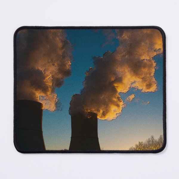Item preview, Steam clouds from two power plant cooling towers at sunset designed and sold by Michael Brewer.