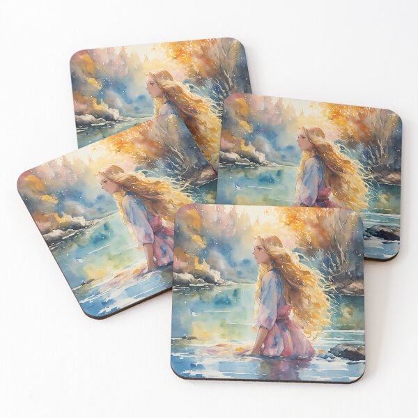 Item preview, delicate watercolor portrait of a woman immersed in a serene lake designed and sold by soulfulpalette.