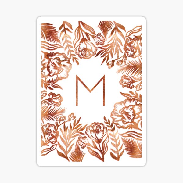 Initial M - Rose Gold Glitter Flowers Sticker