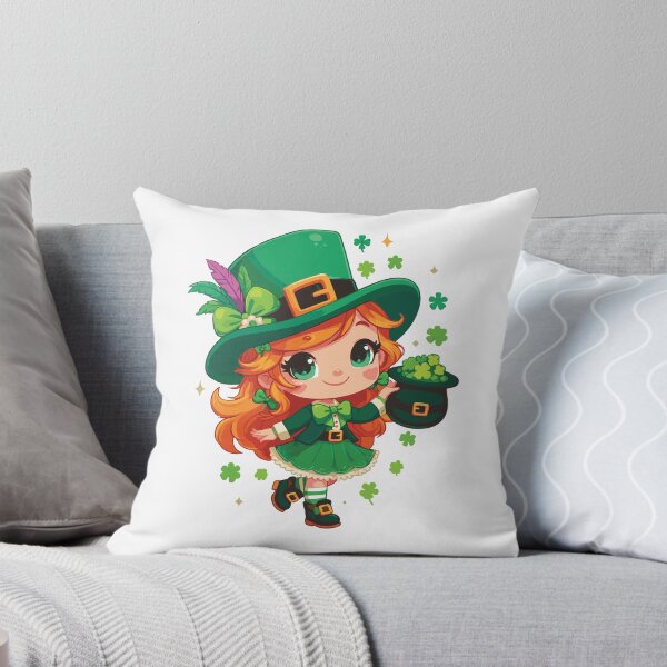Happy St Patrick's Day Cute Irish Girl Throw Pillow