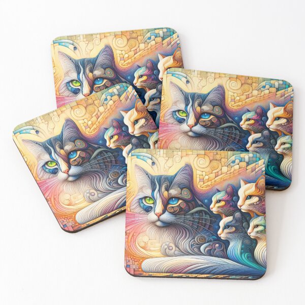 Item preview, Kaleidoscopic Feline Gathering in Hypnotic Abstract Art" designed and sold by ArtComixHaven.