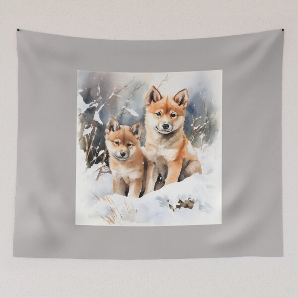 Item preview, Akita Puppies in the Snow (watercolor) designed and sold by Samuelsboro.