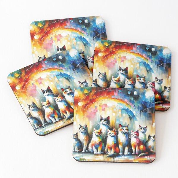 Item preview, A Radiant Array of Felines Against a Rainbow Cascade designed and sold by ArtComixHaven.