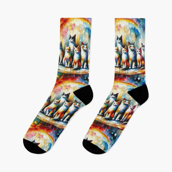 Item preview, A Radiant Array of Felines Against a Rainbow Cascade designed and sold by ArtComixHaven.