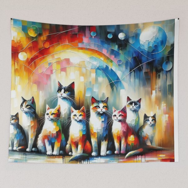 Item preview, A Radiant Array of Felines Against a Rainbow Cascade designed and sold by ArtComixHaven.