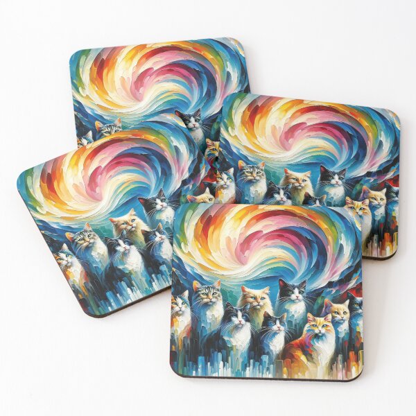 Item preview, Whimsical Felines Basking in Swirling Rainbow Delight designed and sold by ArtComixHaven.