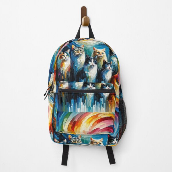 Item preview, Whimsical Felines Basking in Swirling Rainbow Delight designed and sold by ArtComixHaven.