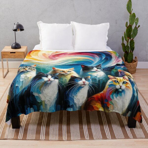Item preview, Whimsical Felines Basking in Swirling Rainbow Delight designed and sold by ArtComixHaven.