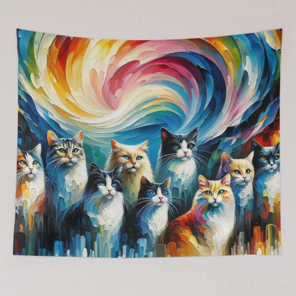 Item preview, Whimsical Felines Basking in Swirling Rainbow Delight designed and sold by ArtComixHaven.