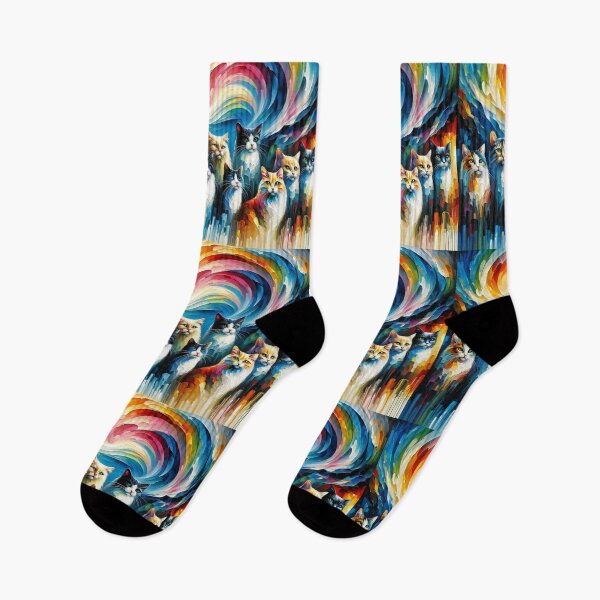 Item preview, Whimsical Felines Basking in Swirling Rainbow Delight designed and sold by ArtComixHaven.