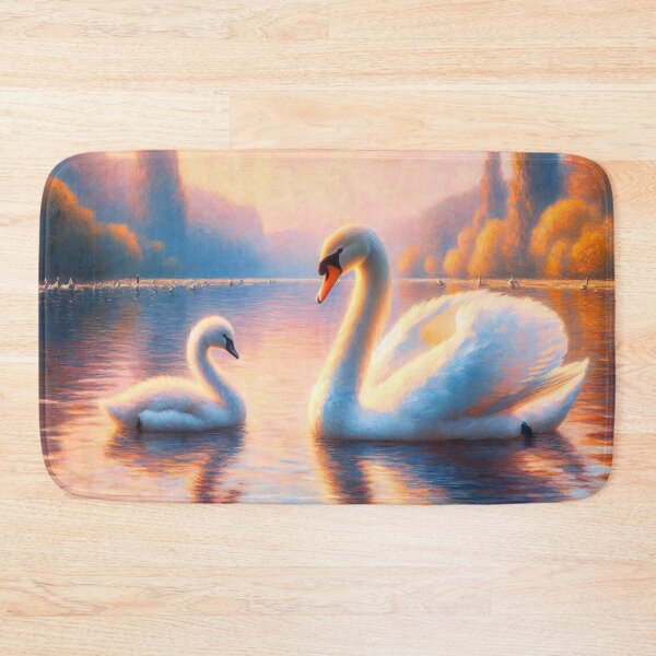 Item preview, Swan and Cygnet on a Lake Impressionist Painting designed and sold by cikedo.
