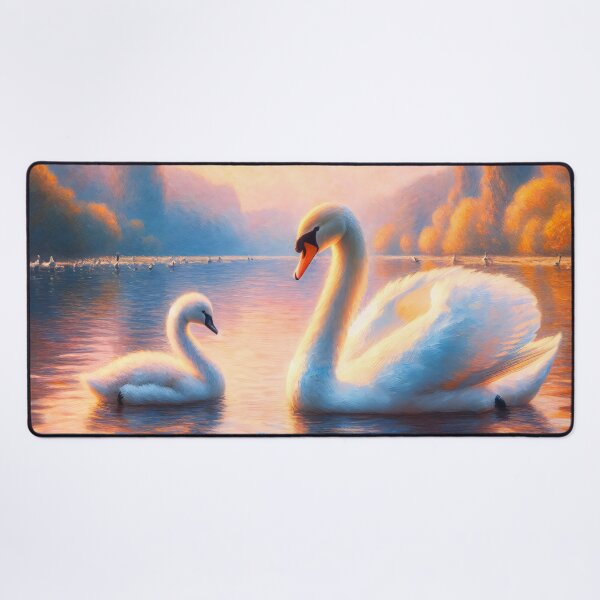 Item preview, Swan and Cygnet on a Lake Impressionist Painting designed and sold by cikedo.