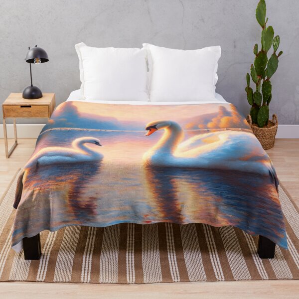 Item preview, Swan and Cygnet on a Lake Impressionist Painting designed and sold by cikedo.