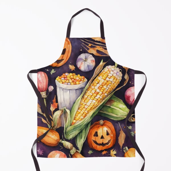 Item preview, charming watercolor of intricate patterns of pumpkins, corn, and fall leaves intertwine, capturing the essence of Halloween designed and sold by soulfulpalette.