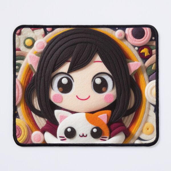 Item preview, Kawaii Manga Girl Cat Wool Felt Colorful designed and sold by GALUMARKET.