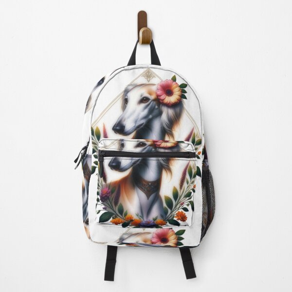 Item preview, White Saluki and flowers portrait painting designed and sold by CritterManiaUK.