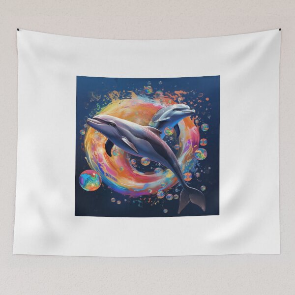Item preview, Rainbow Dolphins playing with bubbles designed and sold by TheGlassPortal.