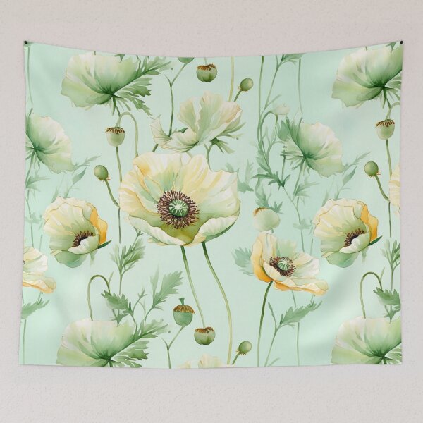 Item preview, Cottagecore Green Poppies Botanical Floral Pastel Wildflowers designed and sold by fluffstuffgifts.