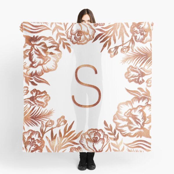 Initial S - Rose Gold Glitter Flowers Scarf