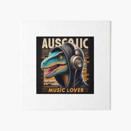 Vista previa del artículo con la obra «Dinosaurio con audífonos », diseñado y vendido por Bit Canvas.