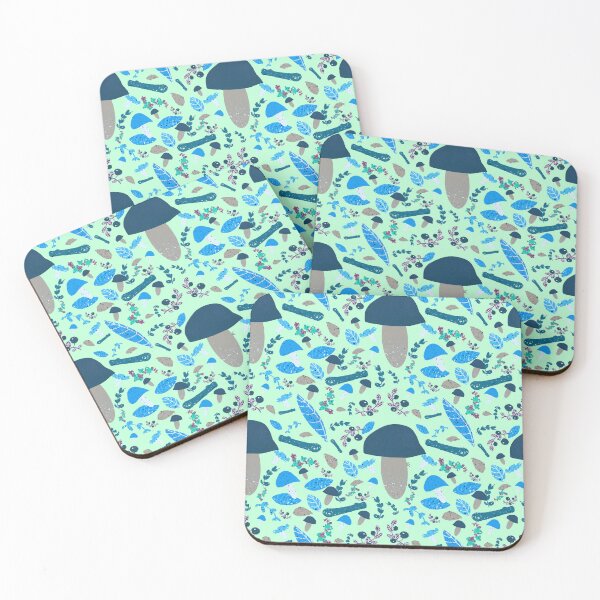 Item preview, Vibraciones otoñales azules y verdes con setas y hojas. designed and sold by YrysMikoni.