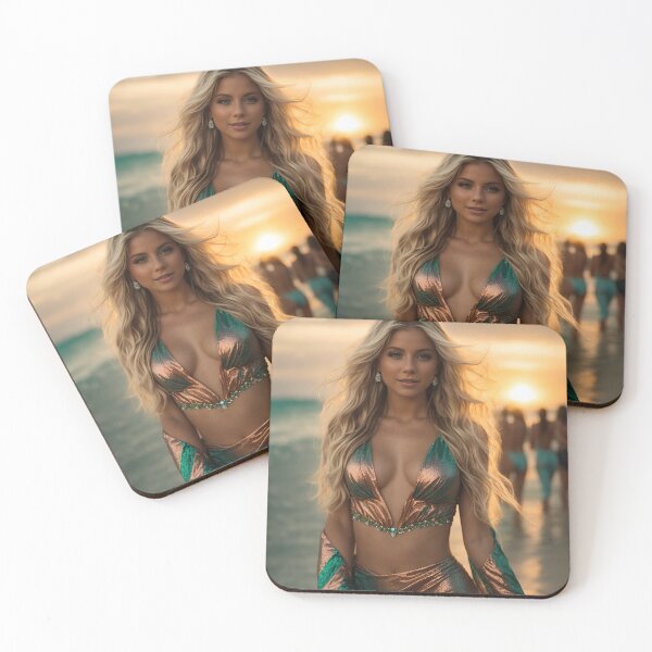 Item preview, Elegant young blonde woman with scarlet dress in sunset designed and sold by Carlos Gudino.
