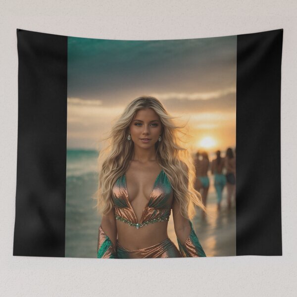 Item preview, Elegant young blonde woman with scarlet dress in sunset designed and sold by Carlos Gudino.