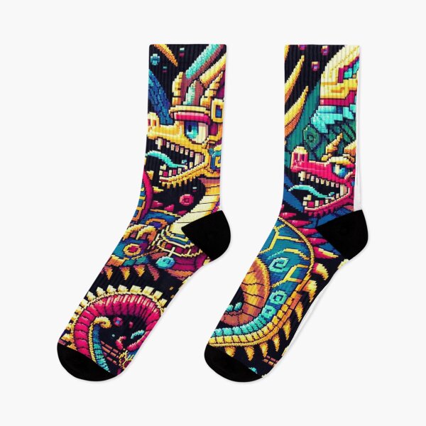 Item preview, seamless pattern dragon ancient maya tribe pixel art style designed and sold by rizaldz.