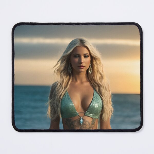 Item preview, Elegant fashion blonde woman with green nice dress in sunset beach designed and sold by Carlos Gudino.