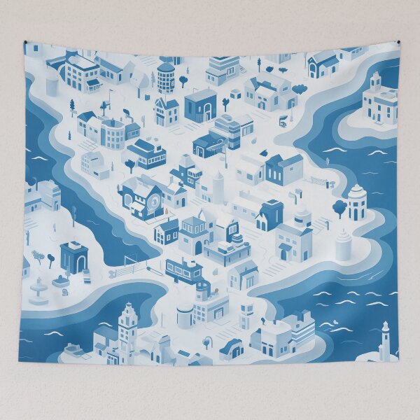 Item preview, Cute blue town designed and sold by WarmHeartedArt.