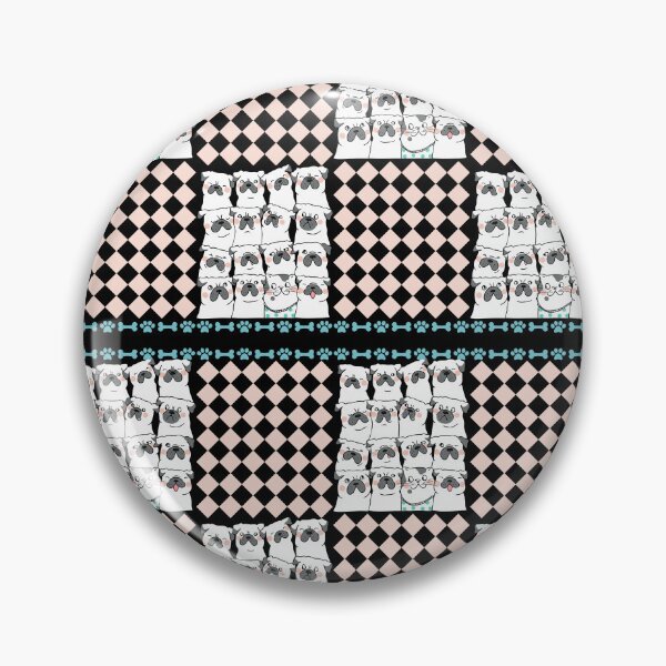 Item preview, Puppy Pugs Frenchies and a Sneaky Kitty Checkered Peachy Diamond Pattern designed and sold by LivingRoomZoo.