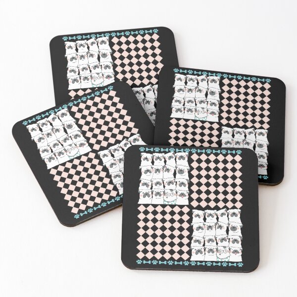 Item preview, Puppy Pugs Frenchies and a Sneaky Kitty Checkered Peachy Diamond Pattern designed and sold by LivingRoomZoo.