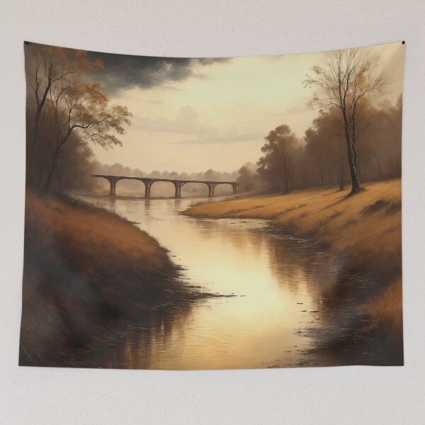 Item preview, Vintage Painting of Bridge Landscape designed and sold by TheRedPixels.