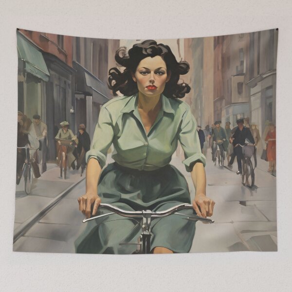 Item preview, Painting of a woman cycling designed and sold by Working-Woman.