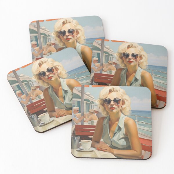 Item preview, Painting of a woman in a beach cafe designed and sold by Working-Woman.