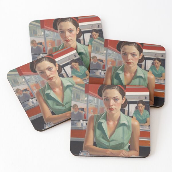 Item preview, Painting of a woman in a diner designed and sold by Working-Woman.